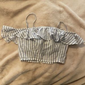 Striped off shoulder ruffle crop top XS
